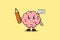 Brain cute cartoon clever student with pencil