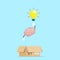 Brain flying out of box with light bulb think out box concept