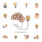 a brain with gears connected to a light bulb fild color icon. Detailed set of color idea icons. Premium graphic design. One of the