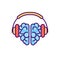 Brain with headphones. E-learning concept, online education logo. Mental health concept. Brain music logotype. Audio listening ill