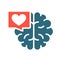 Brain with heart in chat bubble colored icon. Healthy internal organ, the main organ of the central nervous system