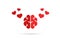 Brain and heart isolated on a whit background. Brain in love. Conflict between emotions and rationality. Icon or logo. Red color.