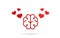 Brain and heart isolated on a whit background. Brain in love. Conflict between emotions and rationality. Icon or logo. Red color.