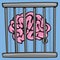 A brain is imprisoned to symbolize forbidden knowledge.