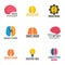 Brain innovation logo set, flat style