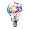 Brain inside a light bulb, dreamy, watercolor art on white background