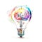 Brain inside a light bulb, dreamy, watercolor art on white background