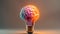 Brain inside of light bulb orange gradient background