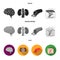 Brain, kidney, blood vessel, skin. Organs set collection icons in black, flat, monochrome style vector symbol stock