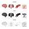 Brain, kidney, blood vessel, skin. Organs set collection icons in cartoon,black,outline style vector symbol stock