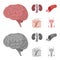 Brain, kidney, blood vessel, skin. Organs set collection icons in cartoon,monochrome style vector symbol stock