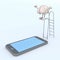 Brain on ladder pool that plunges on the mobile phone screen