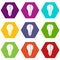 Brain lamp icon set color hexahedron