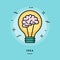 Brain in the light bulb as a metaphor for idea, line flat design