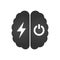 Brain with lightning or charging and turn off icon , simple vector illustration isolated on white background.