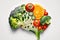 A brain made of Veggies. Vegetables in a shape of a human brain representing love for vegetables and vegan lifestyle. Ai generated