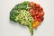 A brain made of Veggies. Vegetables in a shape of a human brain representing love for vegetables and vegan lifestyle. Ai generated