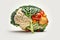 A brain made of Veggies. Vegetables in a shape of a human brain representing love for vegetables and vegan lifestyle. Ai generated