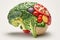 A brain made of Veggies. Vegetables in a shape of a human brain representing love for vegetables and vegan lifestyle. Ai generated