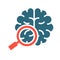 Brain with magnifying glass colored icon. Organ research, analyzes, disease prevention symbol