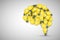 The brain make from many yellow light bulb on gray background.