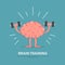 Brain power. Brain exercise. Cartoon brain character lifting dumbbells.