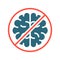 Brain with prohibition sign, stop thinking colored icon. Transplantation, amputation internal organ, no brain