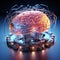 brain surrounded by wires arranged in a complex pattern around the brain. Wonder experiment brain\\\'s inner workings