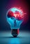 Brain switched on as light bulb to produce brillian idea creativity concept made with generative AI