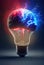 Brain switched on as light bulb to produce brillian idea creativity concept made with generative AI