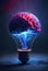 Brain switched on as light bulb to produce brillian idea creativity concept made with generative AI