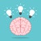 Brain with three lightbulbs