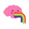Brain vomit rainbow isolated. Brains retching cartoon. Dizziness concept illustration