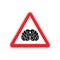 Brains Warning sign red. Think Hazard attention symbol. Danger r