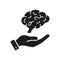 Brainstorm Concept. Human Brain in Side View with Hand Silhouette Icon. Neurology, Psychology Pictogram. Education