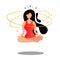 Brainstorming concept with woman in lotus levitates in the air. Stressful situation. Stressful situation