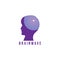 Brainwave logo design template. Silhouette of people head with energy wave logo concept. purple and blue gradation color.