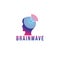 Brainwave logo design template. Silhouette of a people head with signal waves radiating out. Blue Magenta violet purple gradation