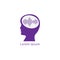 Brainwave logo flat design template. Silhouette of people head with pulse wave signal logo concept. purple color theme.