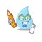 A brainy student raindrop cartoon character with pencil and glasses