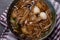 Braised Fish Maw in Red Gravy with eggs, mushroom ingredients, Chinese style soup