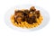 Braised oxtails with chickpeas on a white plate