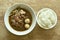 Braised pork and ball with bean sprout in brown soup eat couple plain rice