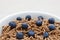 Bran breakfast cereal with blueberries