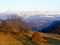 Bran - Moeciu, with the Bucegi mountains in the backdrop, in Romania.