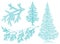 Branch christmas tree set with snow. Conifer spruce. Frosty winter. Fir-tree for postcard background. Hand drawn contour
