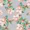 Branch Flowers Apple. Handiwork Watercolor Seamless Pattern on a Blue Background.