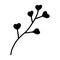 Branch with hearts contour drawing line.Black and white image.Shepherd`s bag.Romantic date.Vector