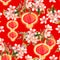 Branch of plum blossom, red paper lantern. Chinese new year seamless pattern. Watercolor