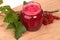 Branch of red currant jam in jar